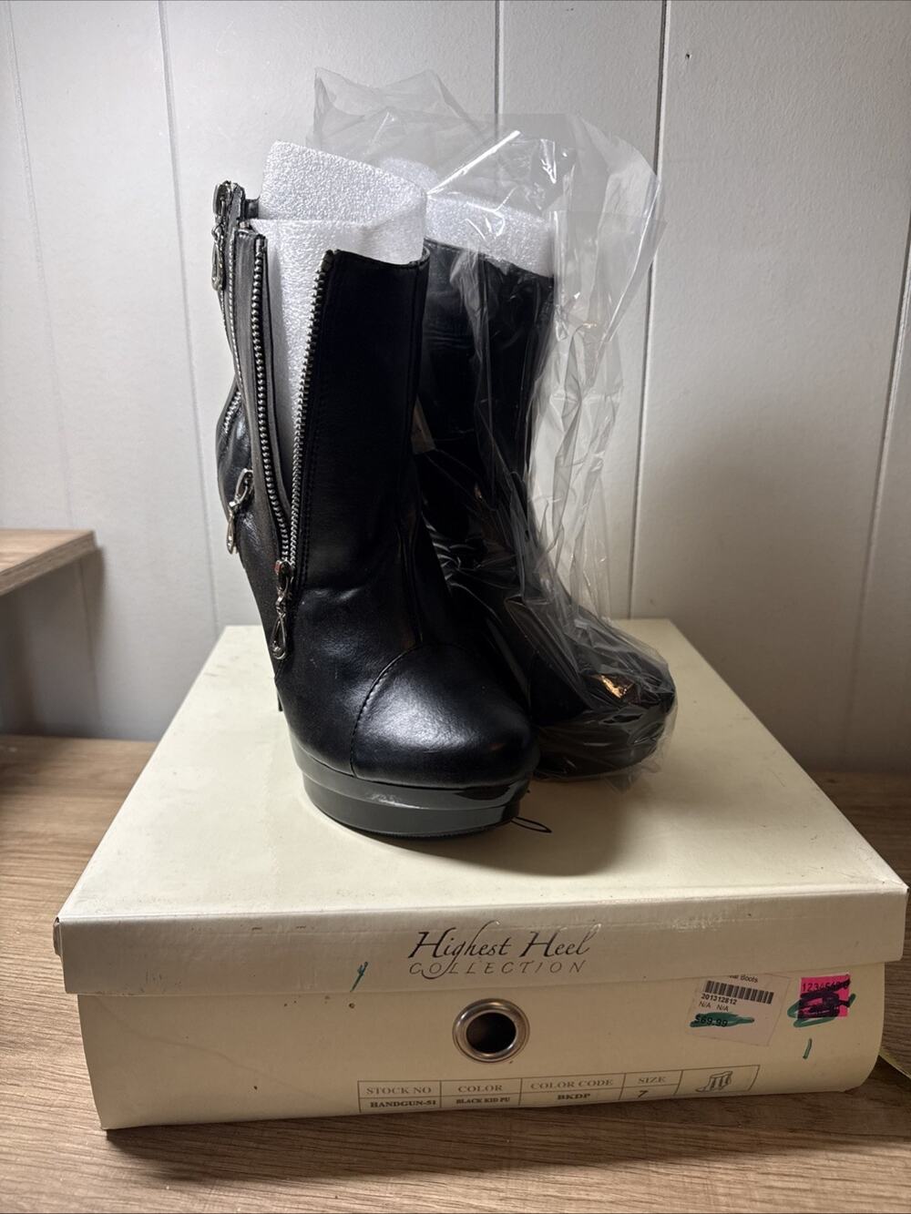 Gun Heal Boots Black The Highest Heel Collection Sz 7 New With Box